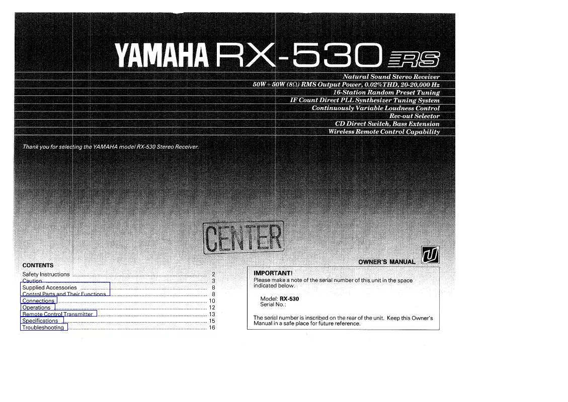 Mode d'emploi YAMAHA RX-530