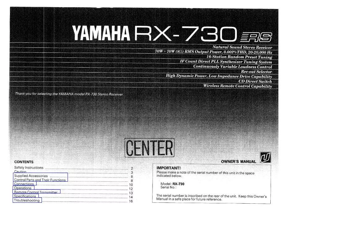 Mode d'emploi YAMAHA RX-730