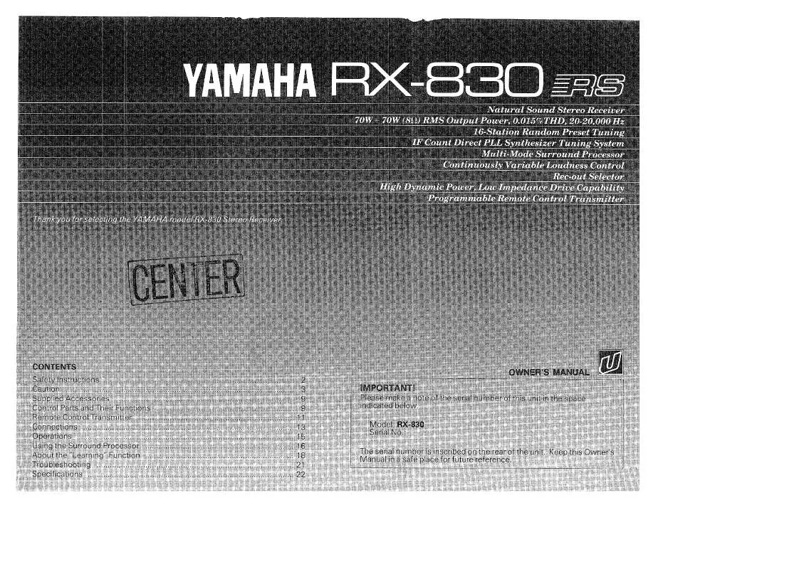 Mode d'emploi YAMAHA RX-830