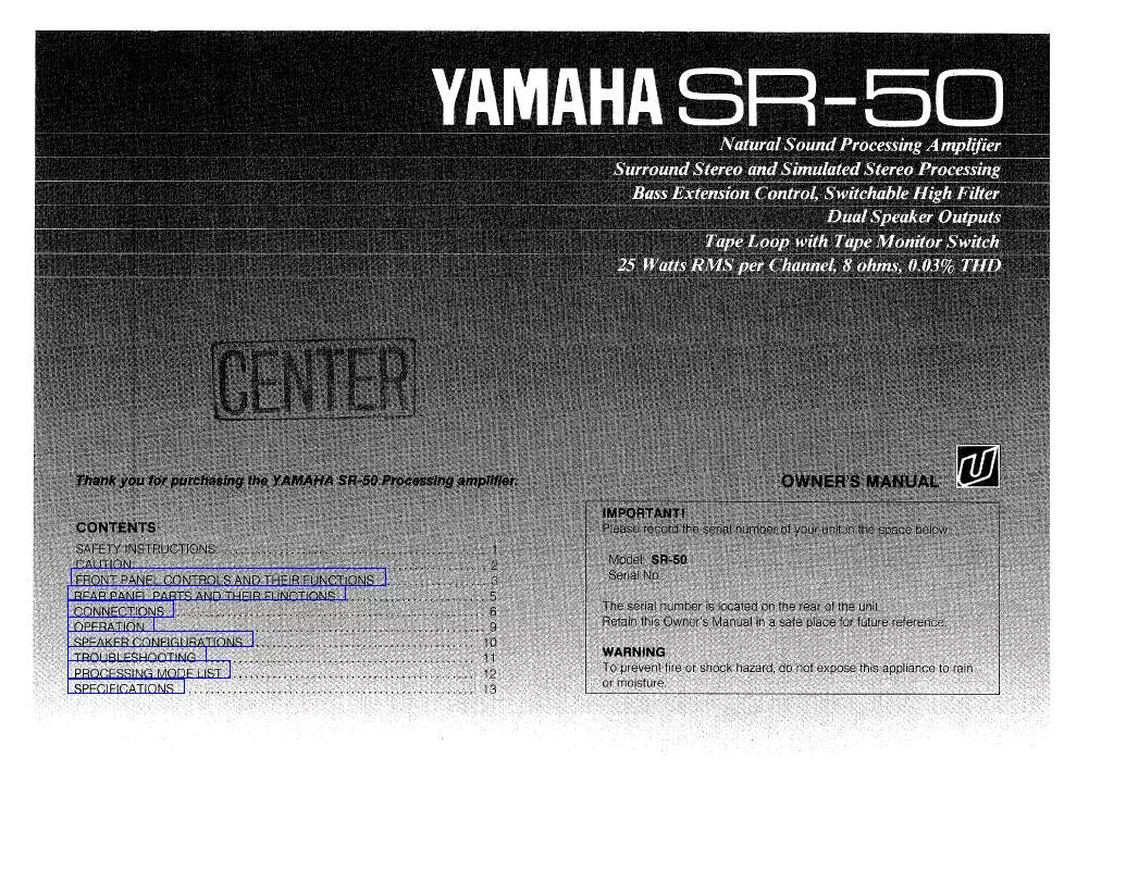 Mode d'emploi YAMAHA SR-50