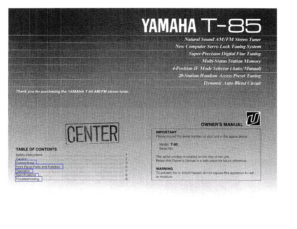 Mode d'emploi YAMAHA T-85