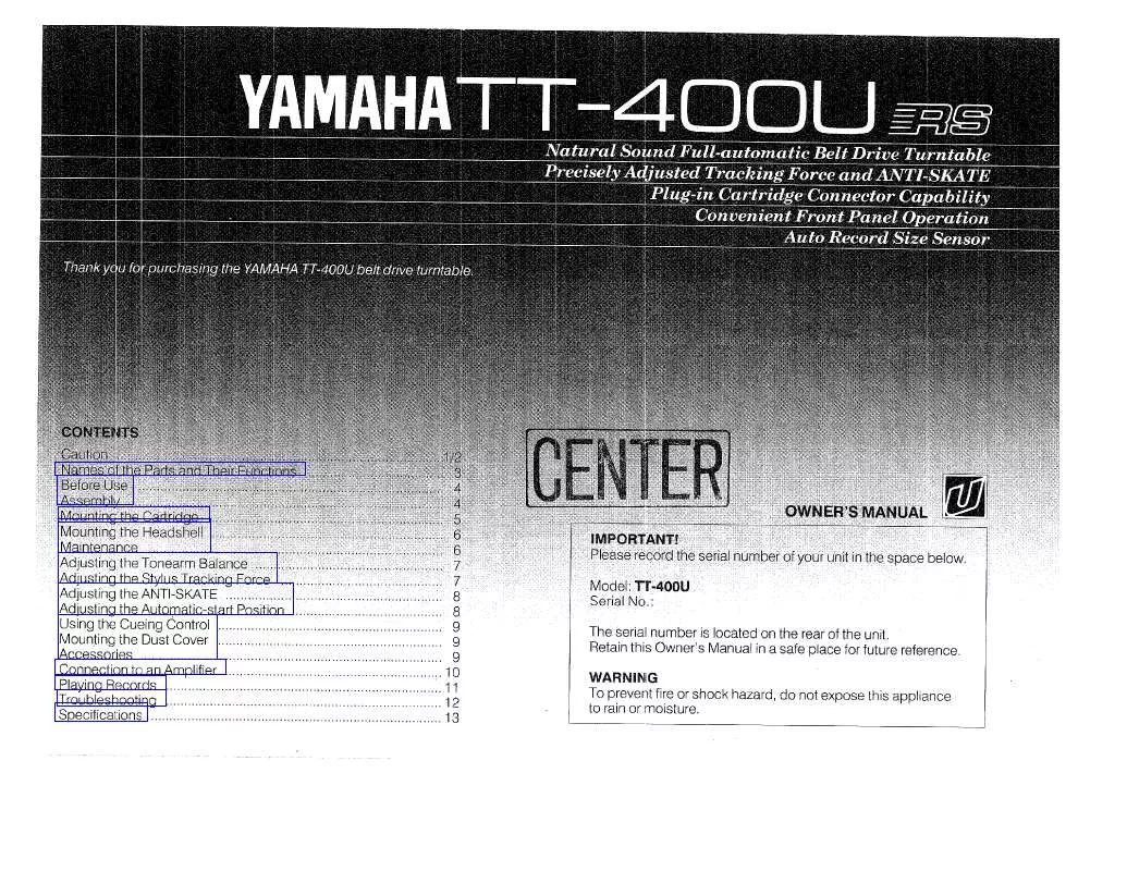 Mode d'emploi YAMAHA TT-400