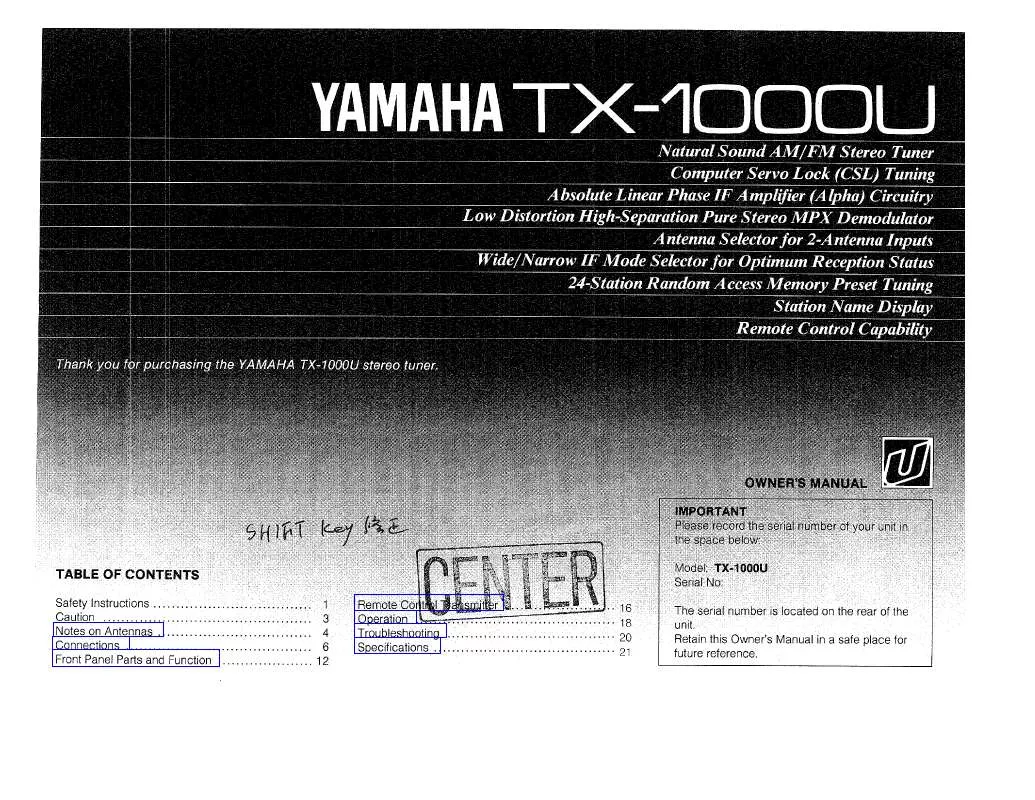 Mode d'emploi YAMAHA TX-1000