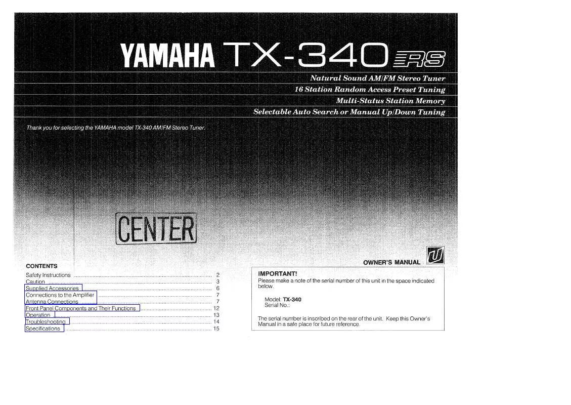 Mode d'emploi YAMAHA TX-340