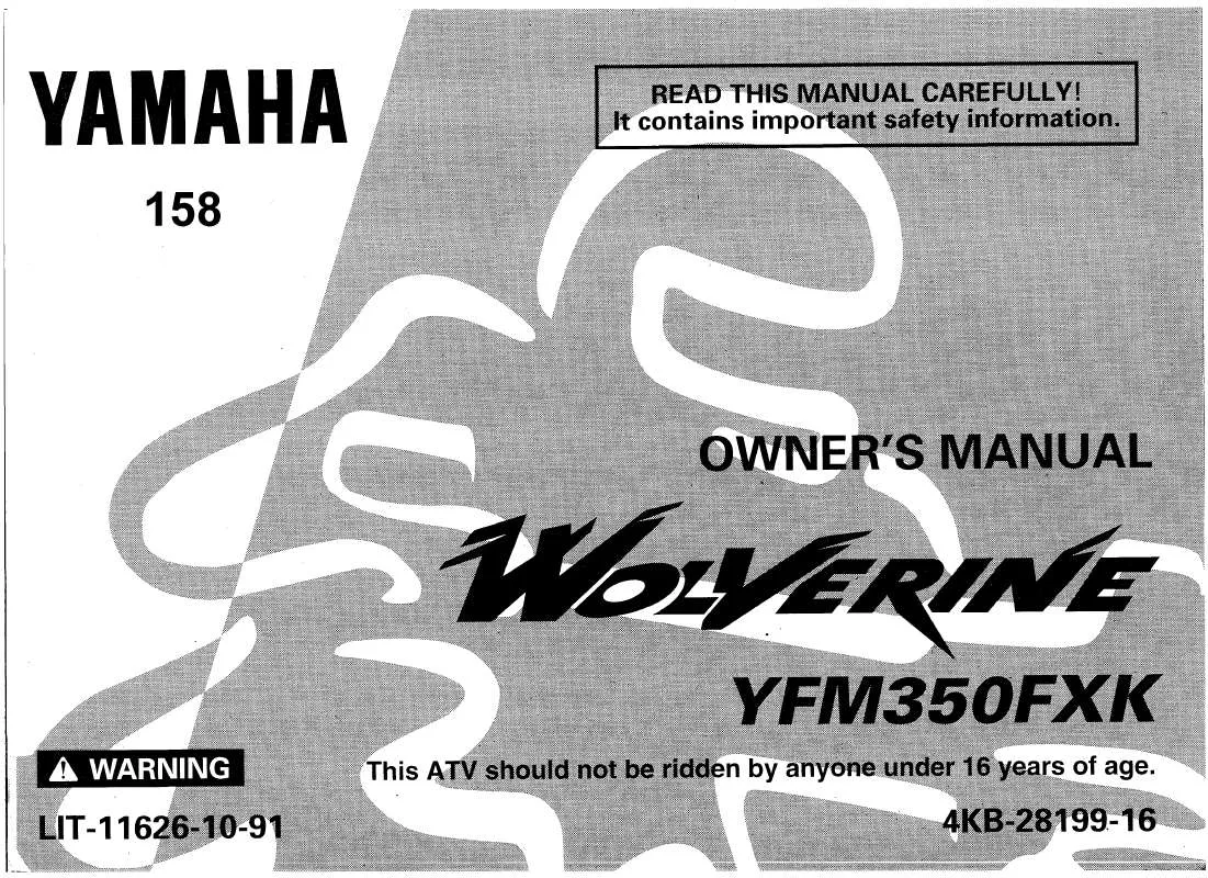 Mode d'emploi YAMAHA WOLVERINE 350 4X4-1998