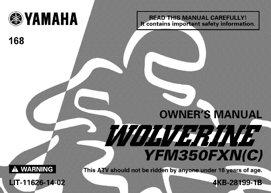 Mode d'emploi YAMAHA WOLVERINE 350 4X4-2001