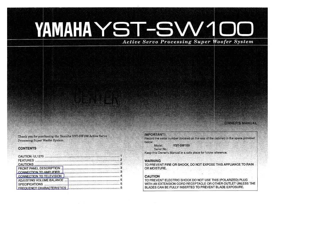 Mode d'emploi YAMAHA YST-SW100