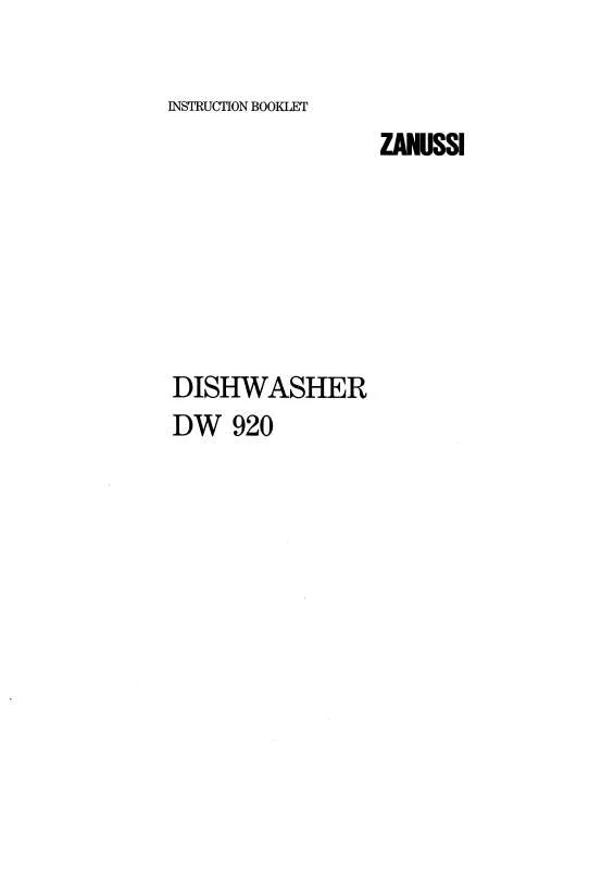 Mode d'emploi ZANUSSI DW920TCR