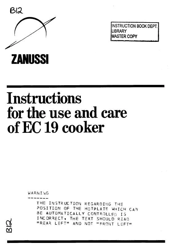 Mode d'emploi ZANUSSI EC19