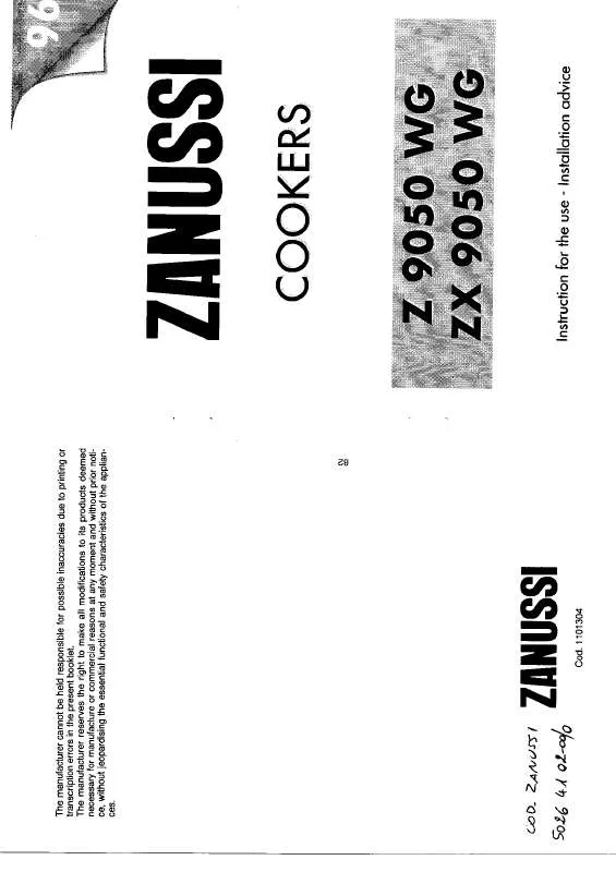 Mode d'emploi ZANUSSI Z9050WG