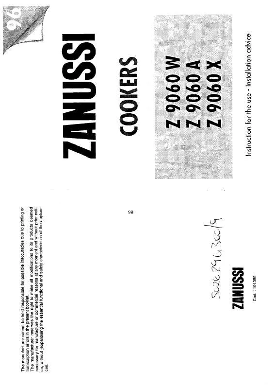 Mode d'emploi ZANUSSI Z9060X