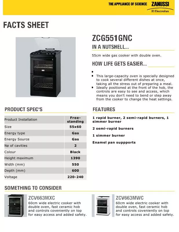 Mode d'emploi ZANUSSI ZCG551GNC