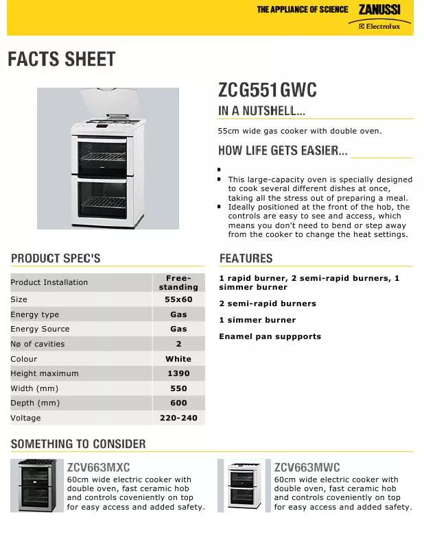 Mode d'emploi ZANUSSI ZCG551GWC