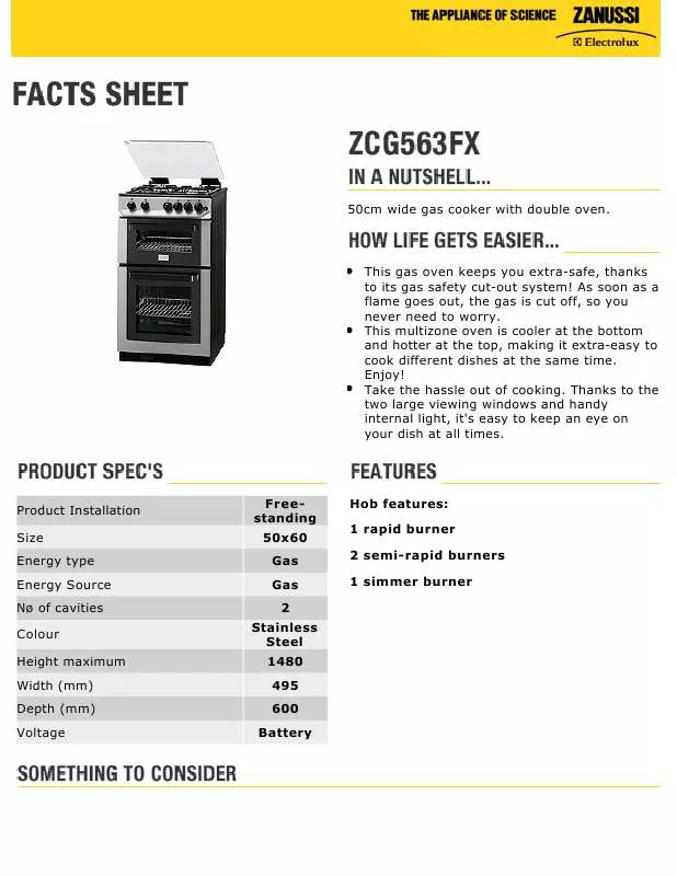Mode d'emploi ZANUSSI ZCG563FX