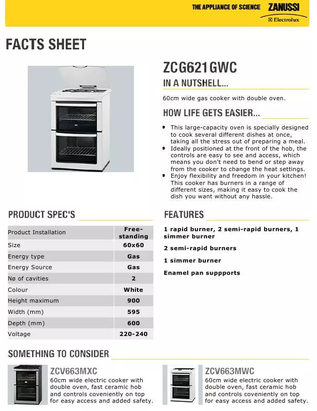 Mode d'emploi ZANUSSI ZCG621GWC
