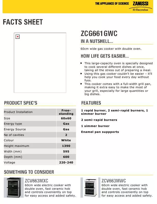 Mode d'emploi ZANUSSI ZCG661GWC