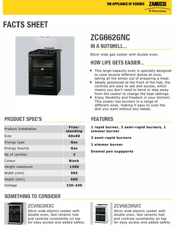Mode d'emploi ZANUSSI ZCG662GNC