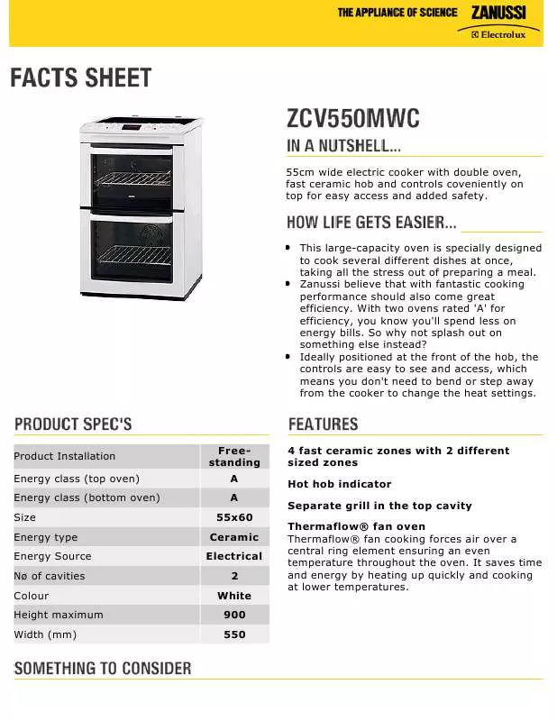Mode d'emploi ZANUSSI ZCV550MWC