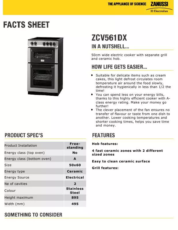 Mode d'emploi ZANUSSI ZCV561DX