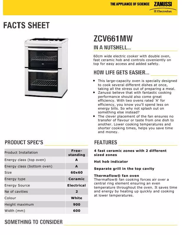 Mode d'emploi ZANUSSI ZCV661MW