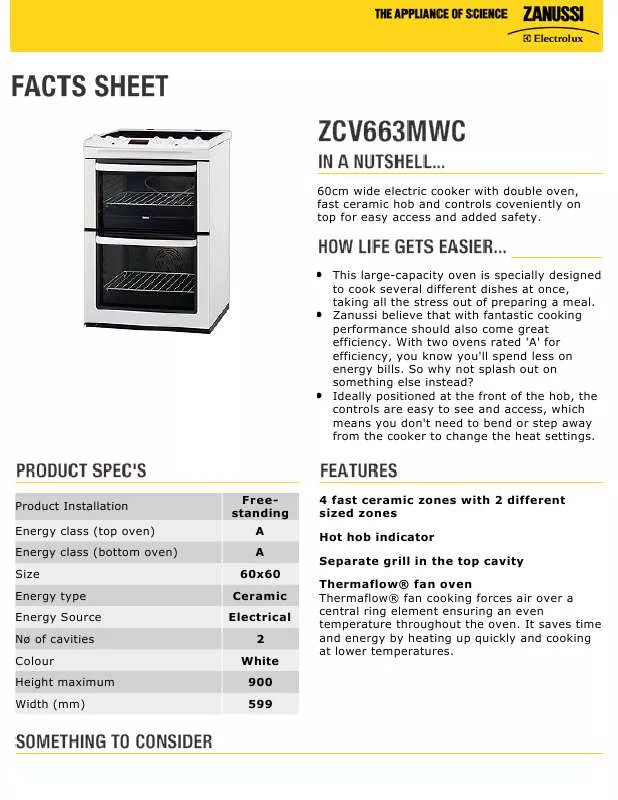 Mode d'emploi ZANUSSI ZCV663MWC