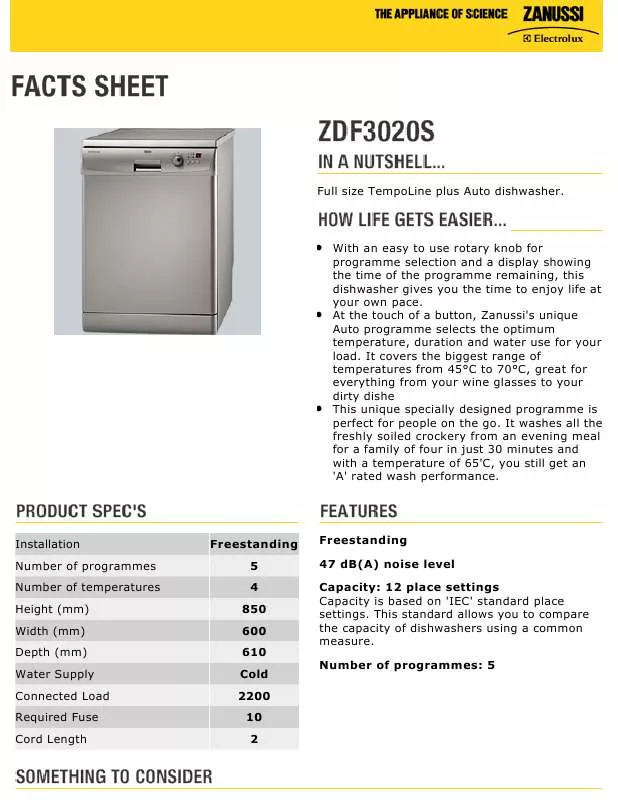 Mode d'emploi ZANUSSI ZDF3020S