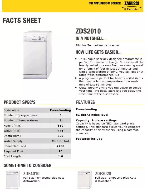 Mode d'emploi ZANUSSI ZDS2010