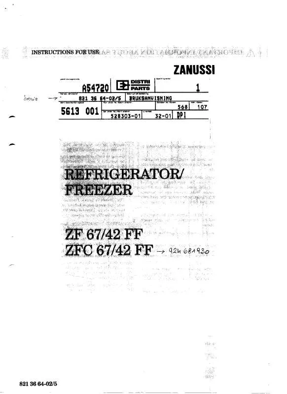 Mode d'emploi ZANUSSI ZFC67/42FF