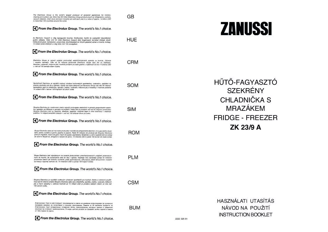 Mode d'emploi ZANUSSI ZK23/9A