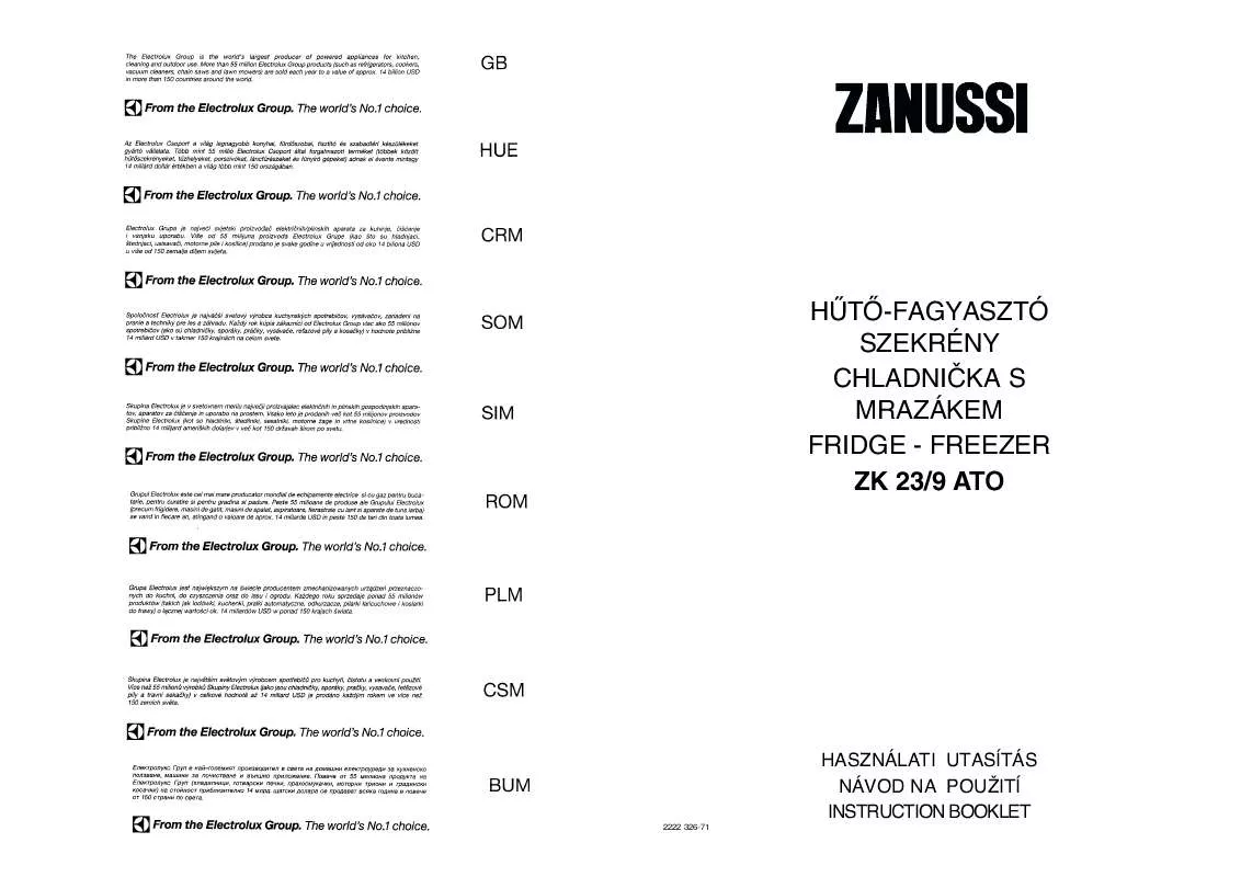 Mode d'emploi ZANUSSI ZK23/9ATO