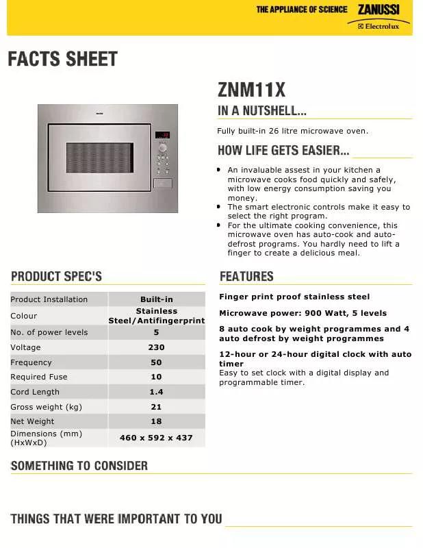 Mode d'emploi ZANUSSI ZNM11X