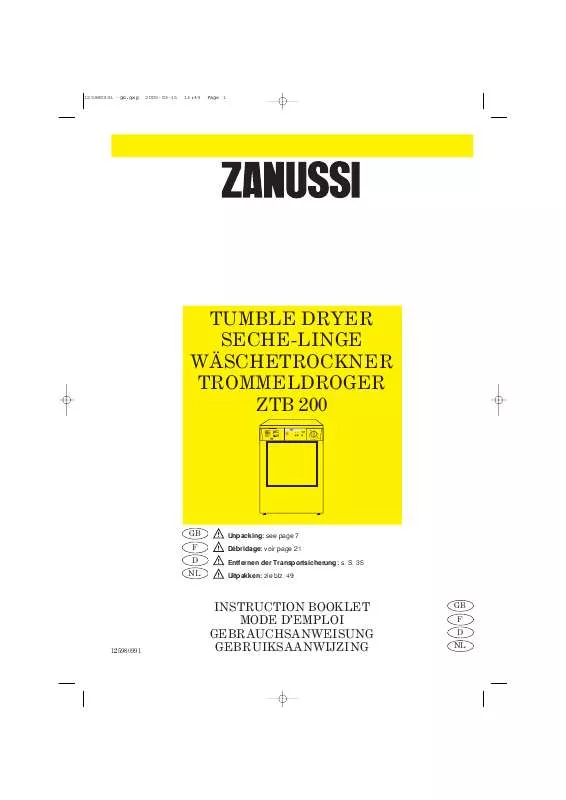 Mode d'emploi ZANUSSI ZTB200