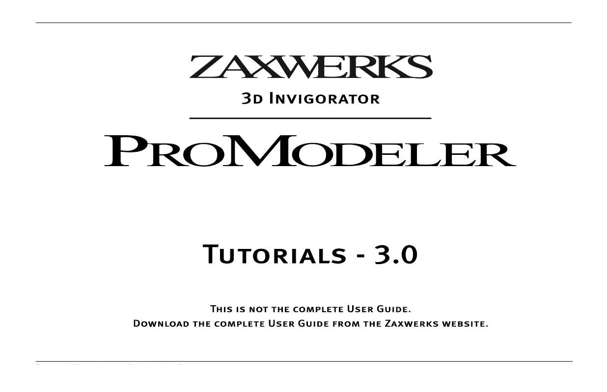Mode d'emploi ZAXWERKS PROMODELER 3.0
