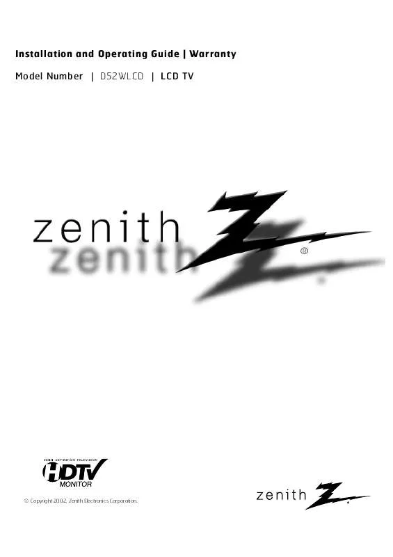 Mode d'emploi ZENITH D52WLCD