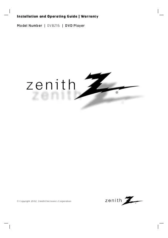 Mode d'emploi ZENITH DVB216