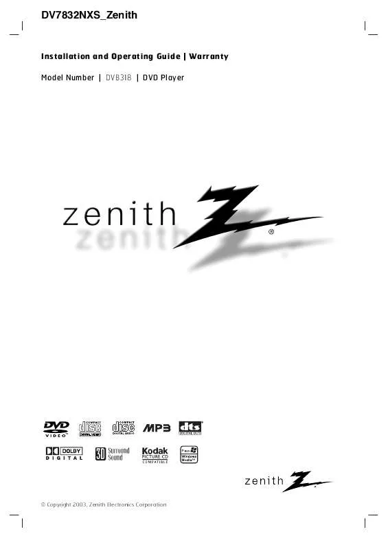 Mode d'emploi ZENITH DVB318