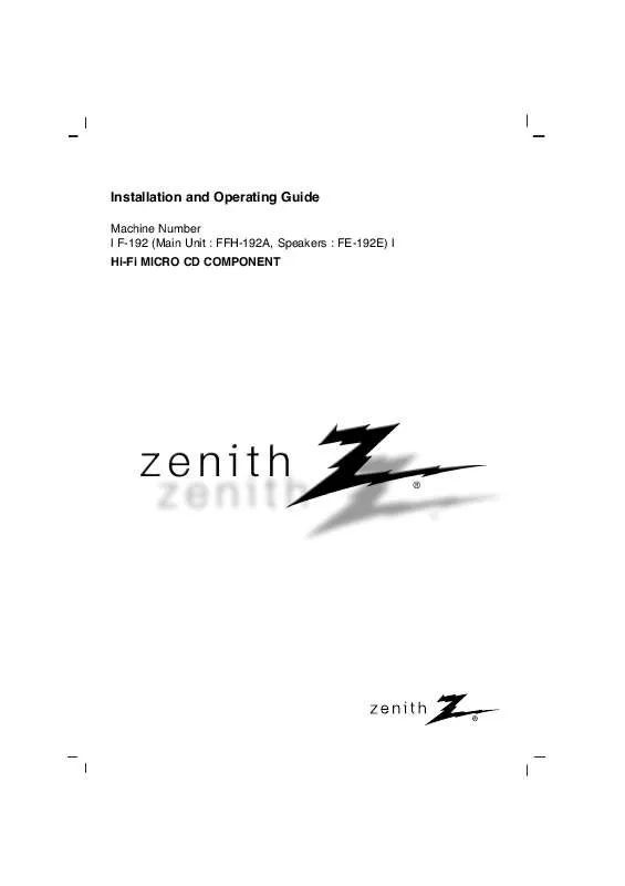Mode d'emploi ZENITH FFH-192A
