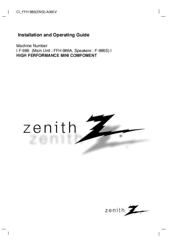 Mode d'emploi ZENITH FFH-986A