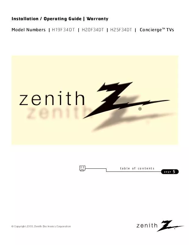Mode d'emploi ZENITH H20F34DT