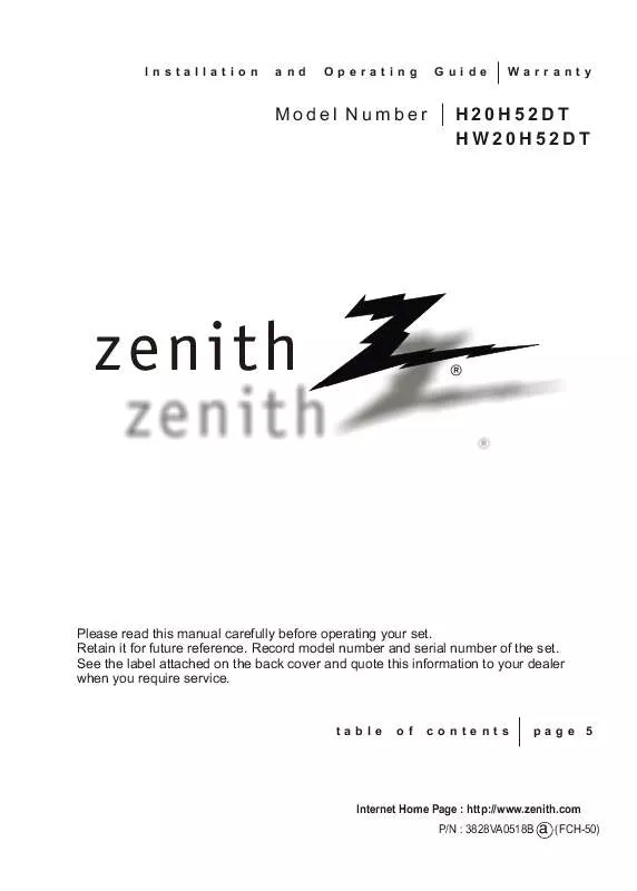 Mode d'emploi ZENITH H20H52DT