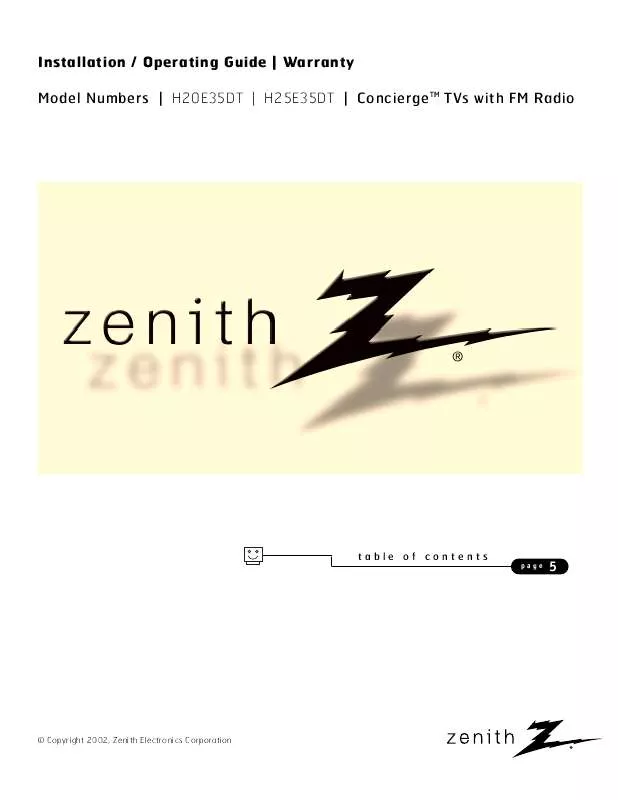 Mode d'emploi ZENITH H25E35DT