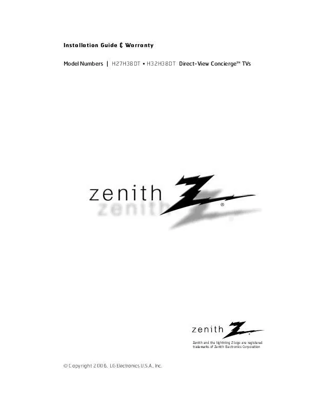 Mode d'emploi ZENITH H27H38DT