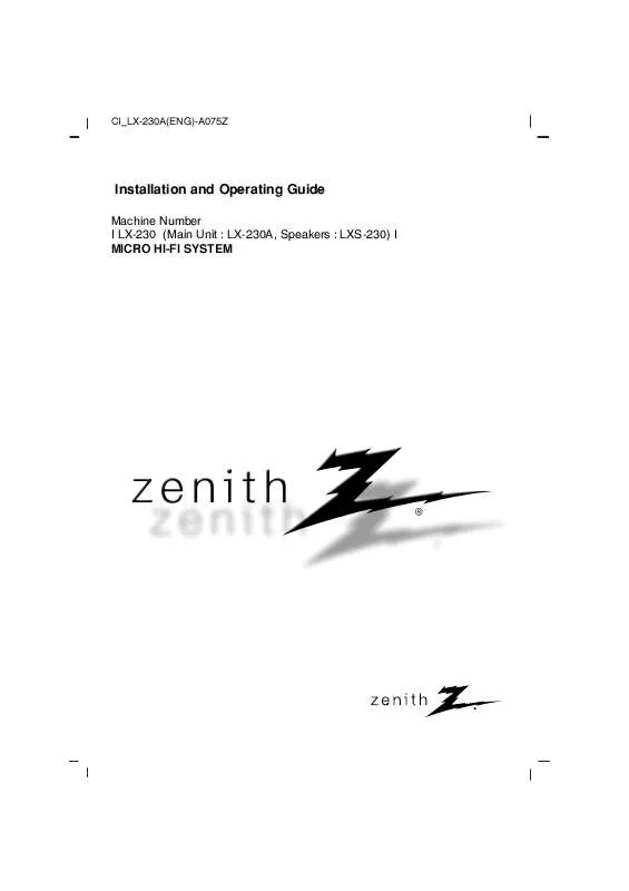 Mode d'emploi ZENITH LX-230A