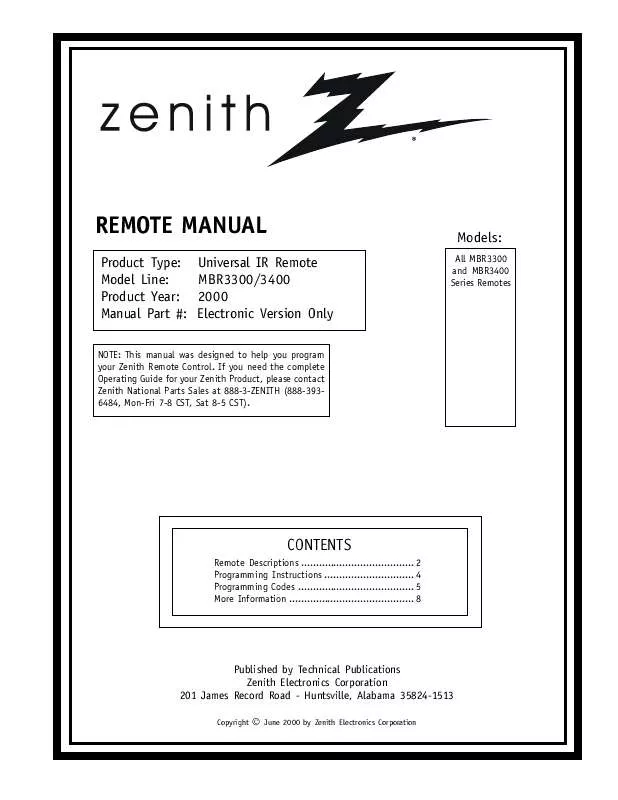 Mode d'emploi ZENITH MBR3400