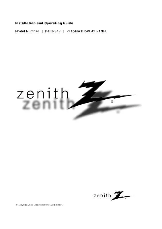 Mode d'emploi ZENITH P42W34P