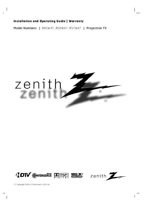 Mode d'emploi ZENITH R45W47