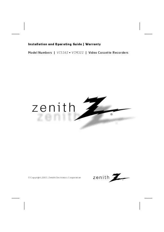 Mode d'emploi ZENITH VCS342