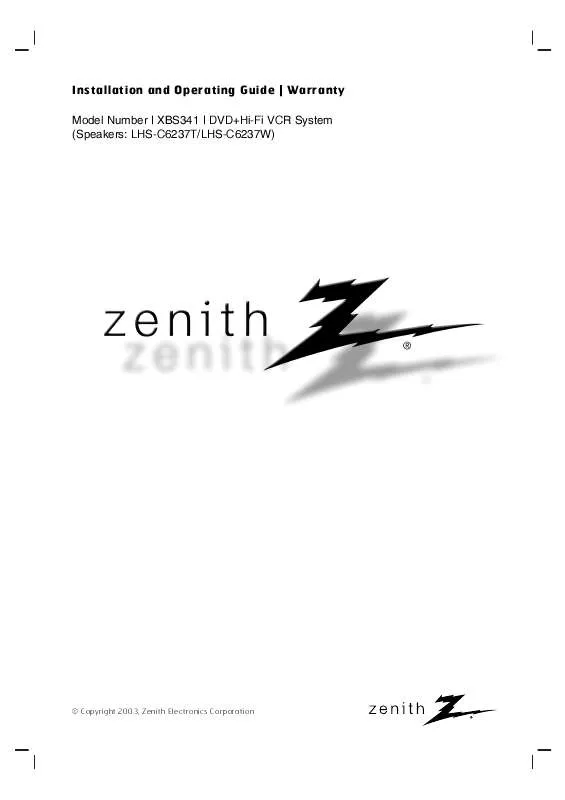Mode d'emploi ZENITH XBS341