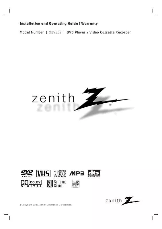 Mode d'emploi ZENITH XBV322