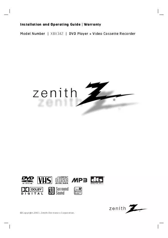 Mode d'emploi ZENITH XBV342